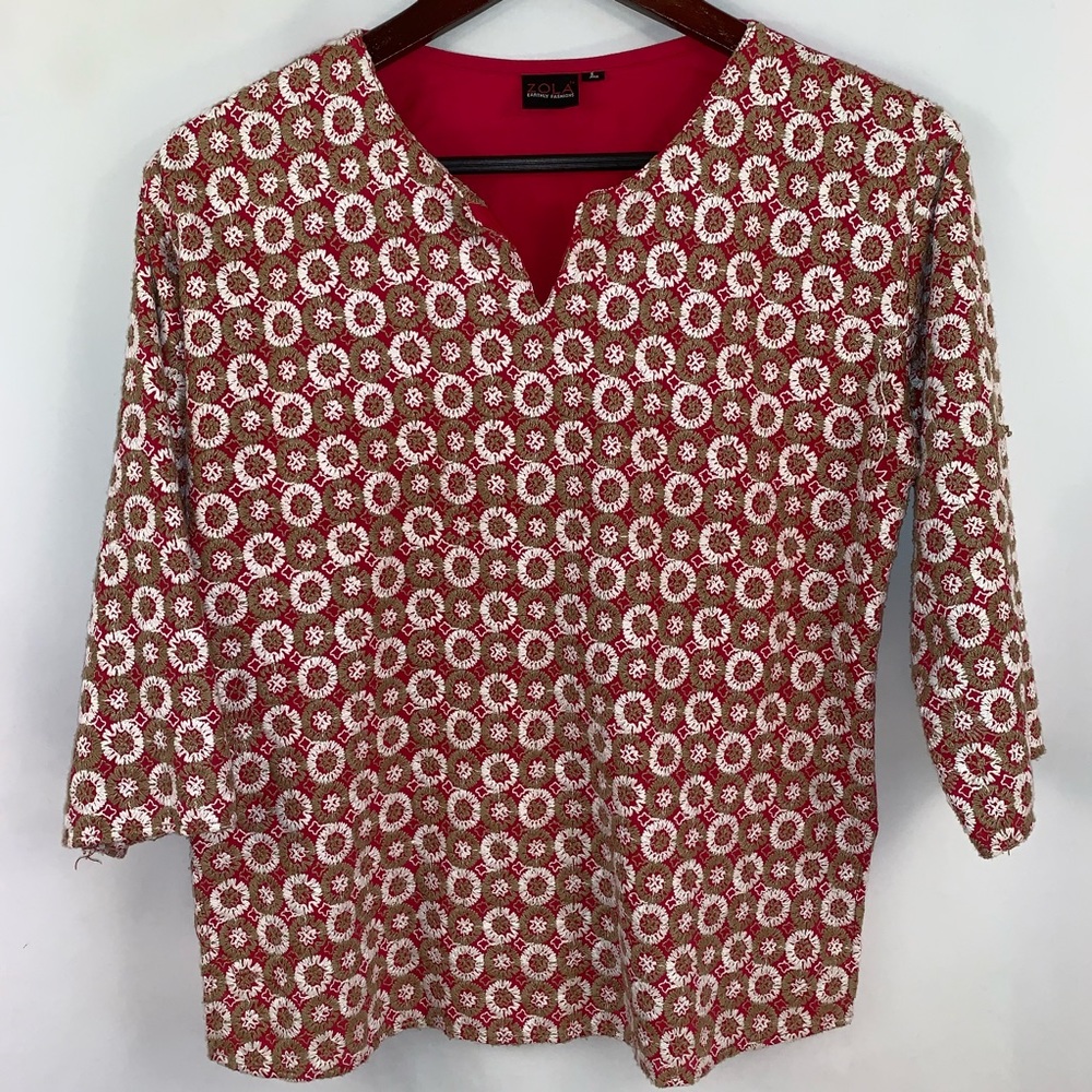 Zola Top L Floral Embroidered Shirt Tunic